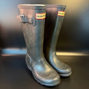 Hunter Rain Boots Tall Adjustable‎ Back Matte Black Rainboots Women's Size 3